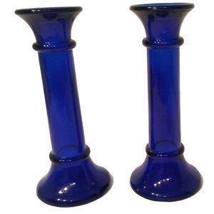 Candle Holder Pair Cobalt Blue  Can Be Used As Vase 7" Tall 3 1/2" Wide